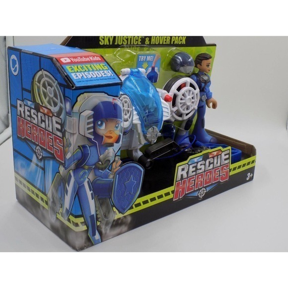 Fisher Price Rescue Heroes Sky Justice Hover Flying Airplane Set Action Figures - Picture 7 of 7
